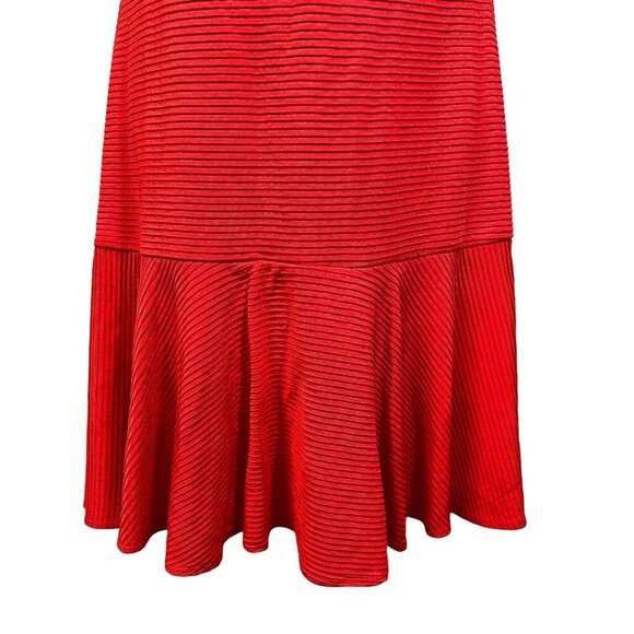 Trina Turk Ribbed Flounce Drop Waist Dress Red Sleeveless Keyhole Size 4‎ NWT - Picture 7 of 12